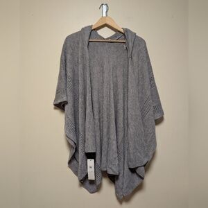 Calvin Klein Gray Knit Hooded Poncho Cape Sweater NWT One Size Open Knit